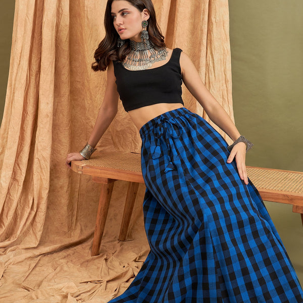 InWeave Ink Blue Black Check Skirt - Distacart