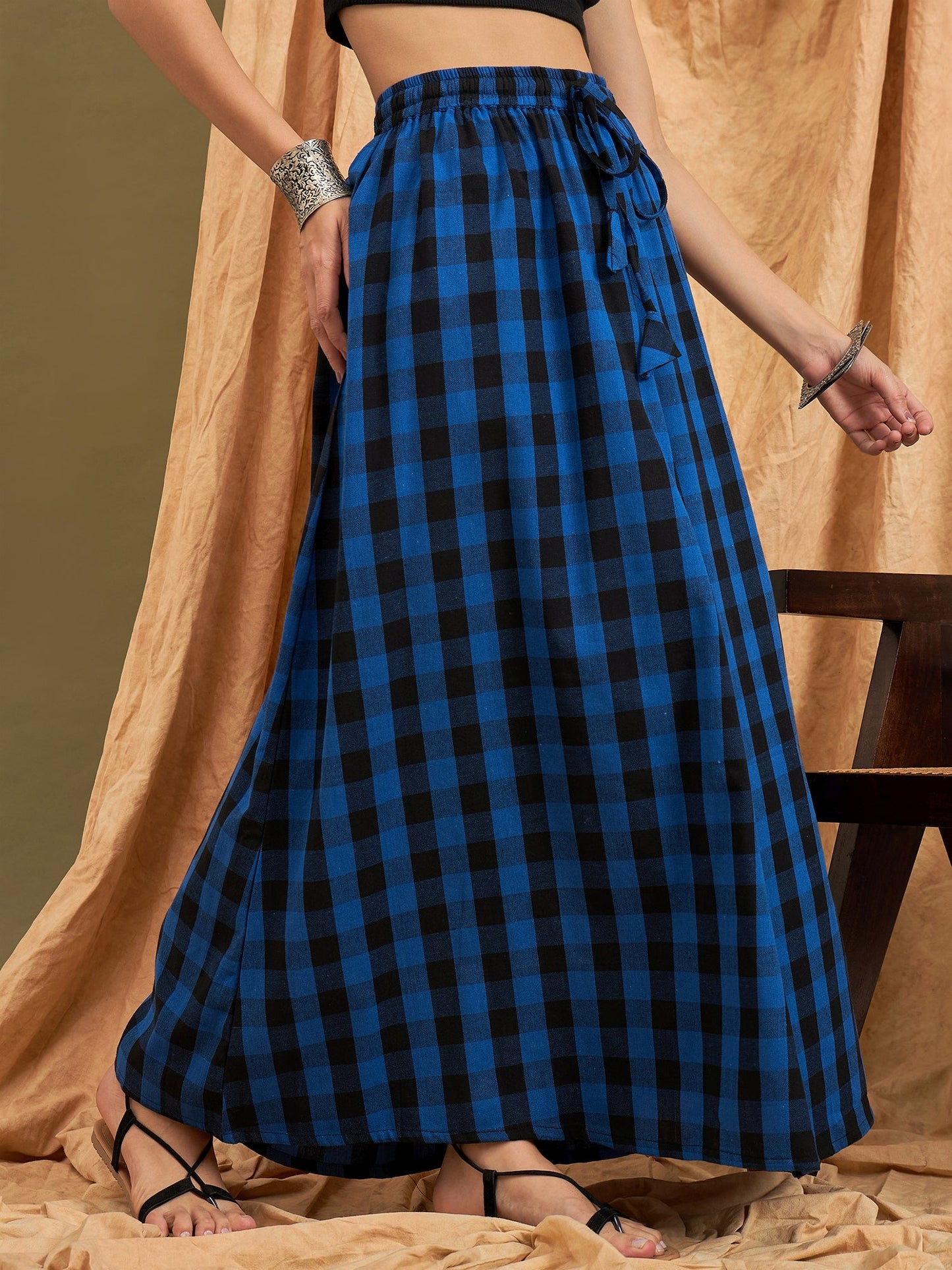 InWeave Ink Blue Black Check Skirt - Distacart