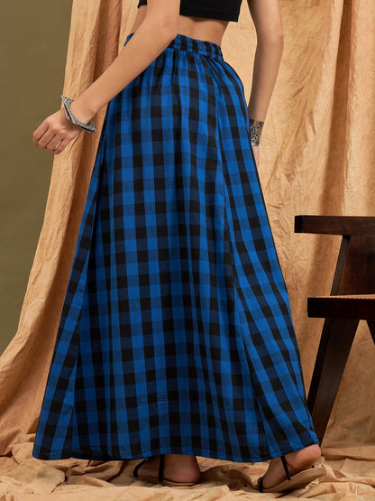 InWeave Ink Blue Black Check Skirt - Distacart