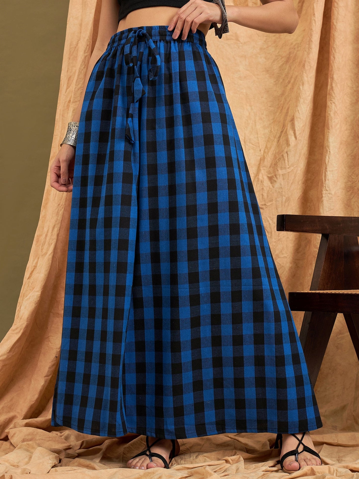 InWeave Ink Blue Black Check Skirt - Distacart