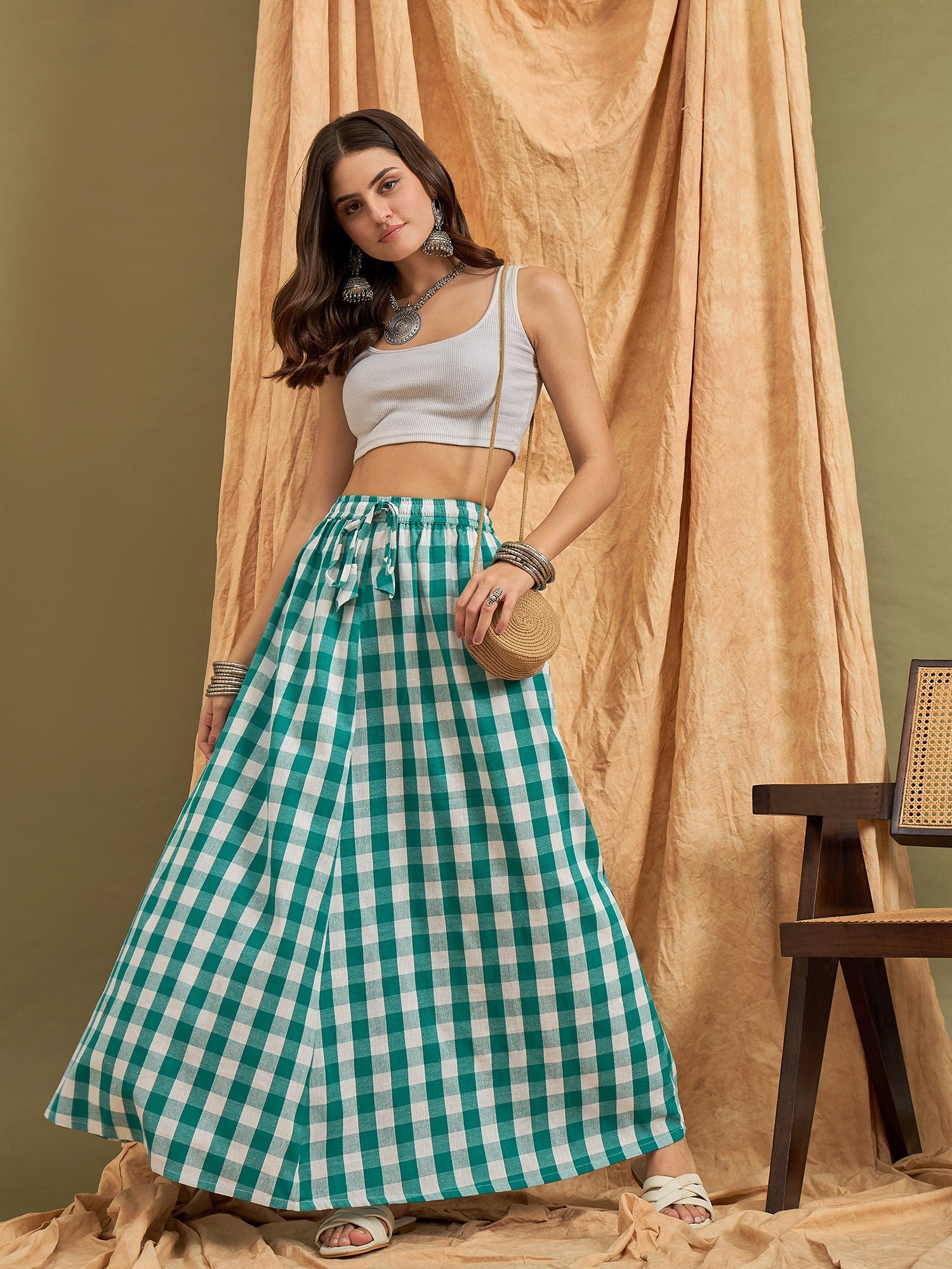 InWeave Light Blue Big Check Skirt - Distacart