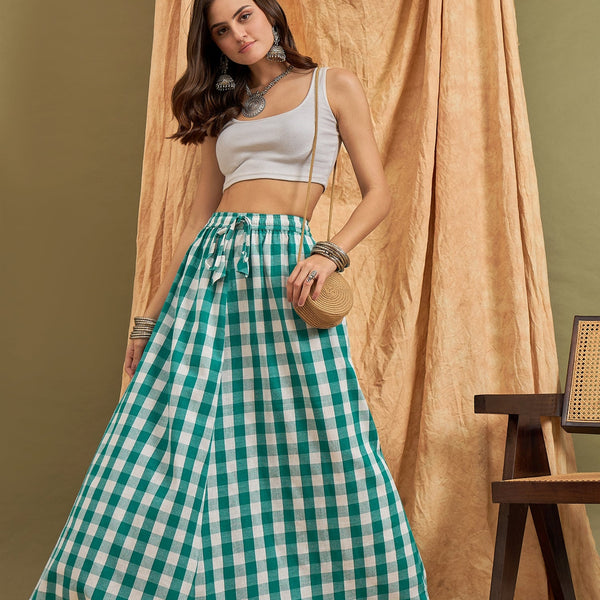 InWeave Light Blue Big Check Skirt - Distacart