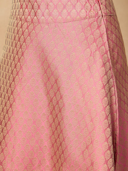 InWeave Light Pink Brocade Side Slit Skirt - Distacart