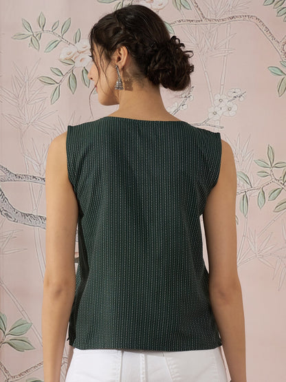 InWeave Dark Green Sleeveless Kantha Top - Distacart