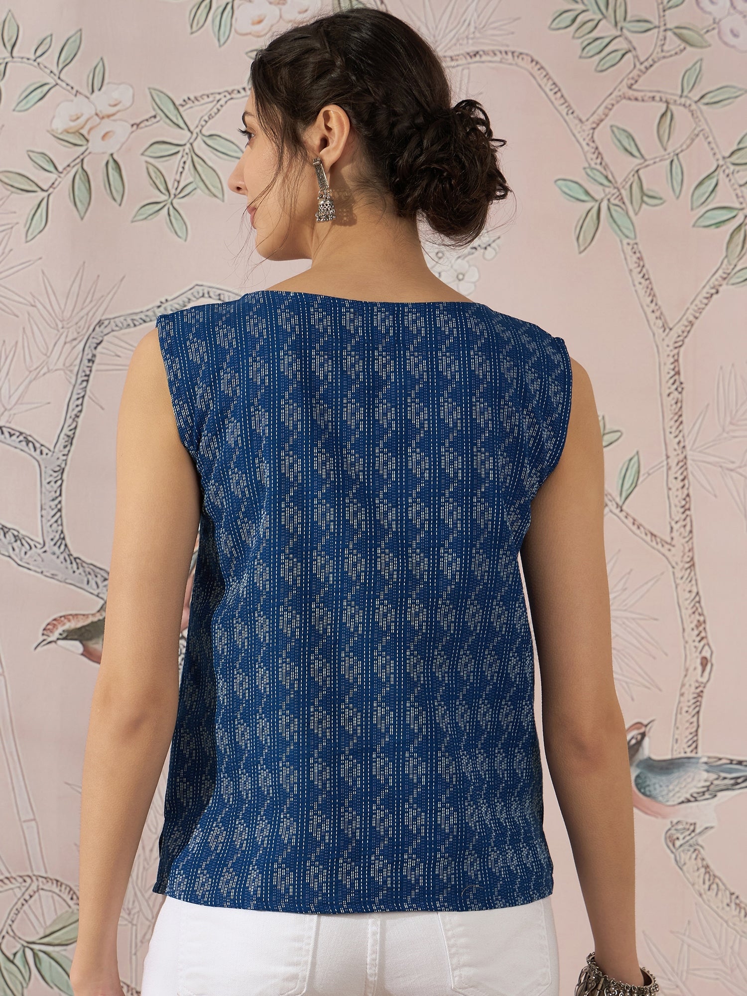 InWeave Blue Ikkat Kantha W/S Top