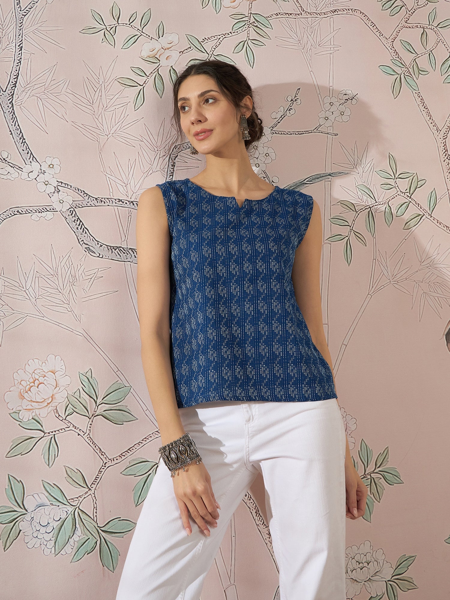 InWeave Blue Ikkat Kantha W/S Top - Distacart