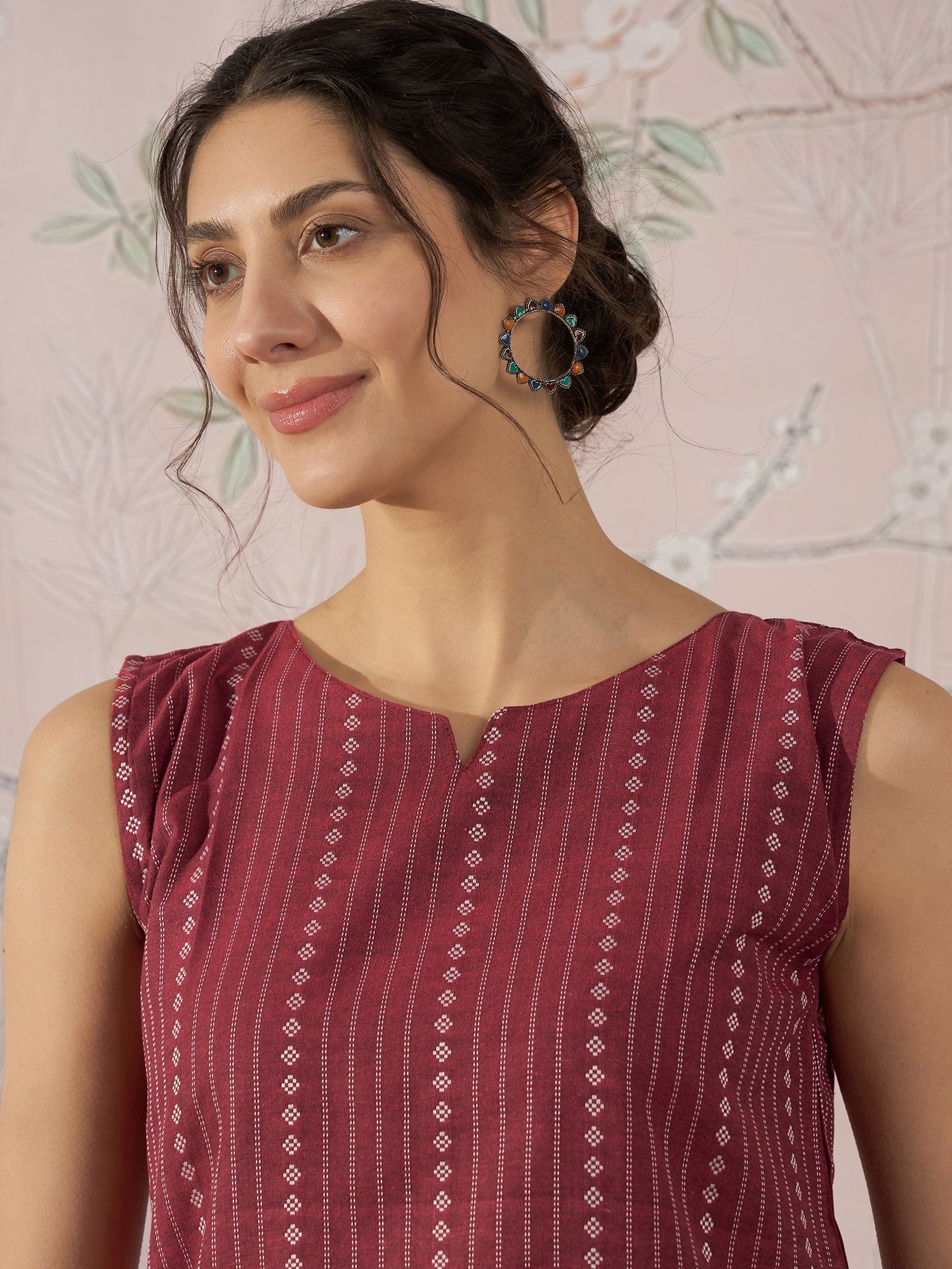 InWeave Maroon Striped Kantha W/S Top - Distacart