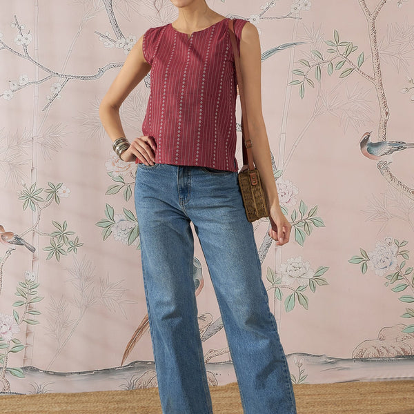 InWeave Maroon Striped Kantha W/S Top - Distacart