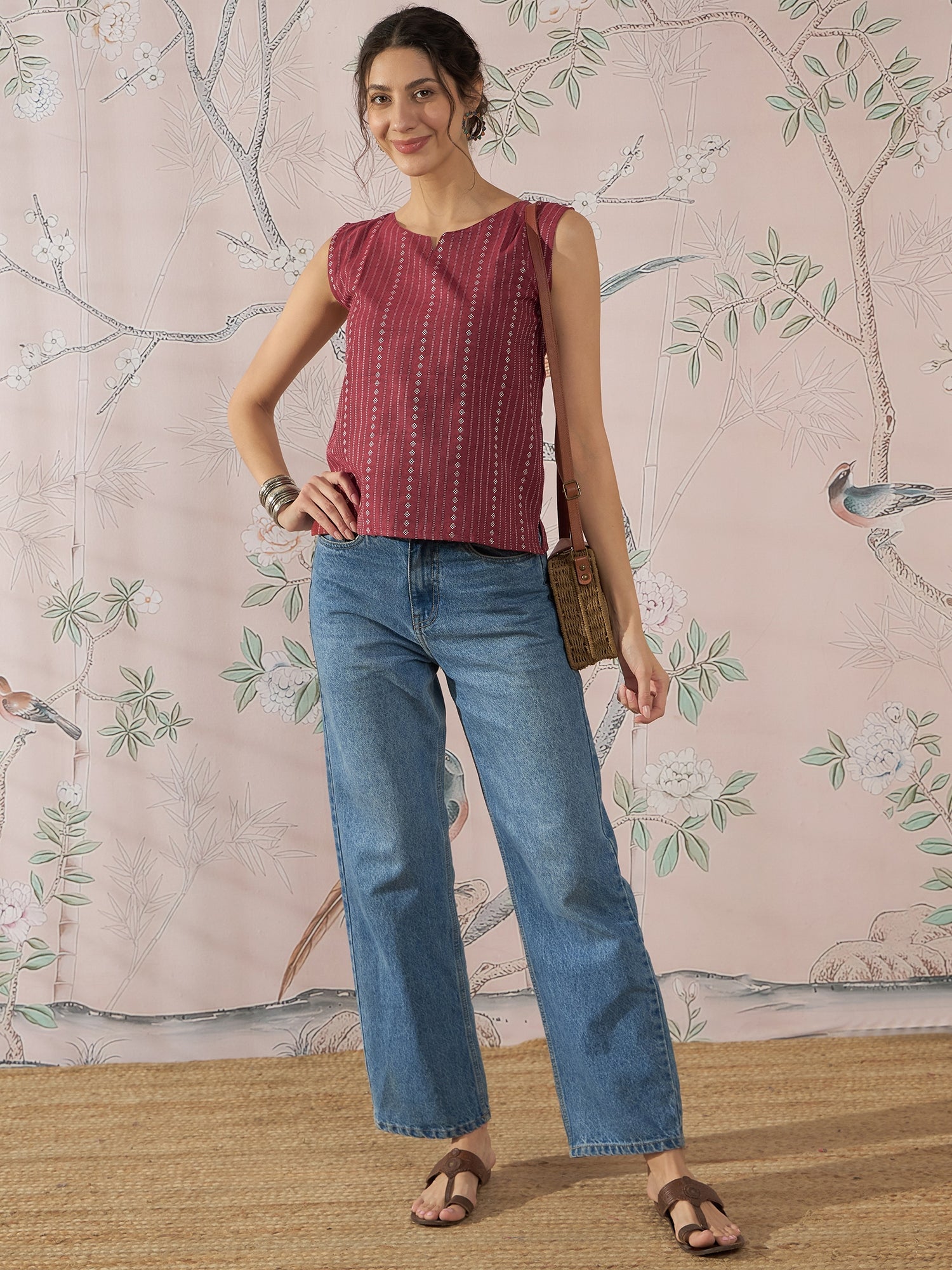 InWeave Maroon Striped Kantha W/S Top - Distacart