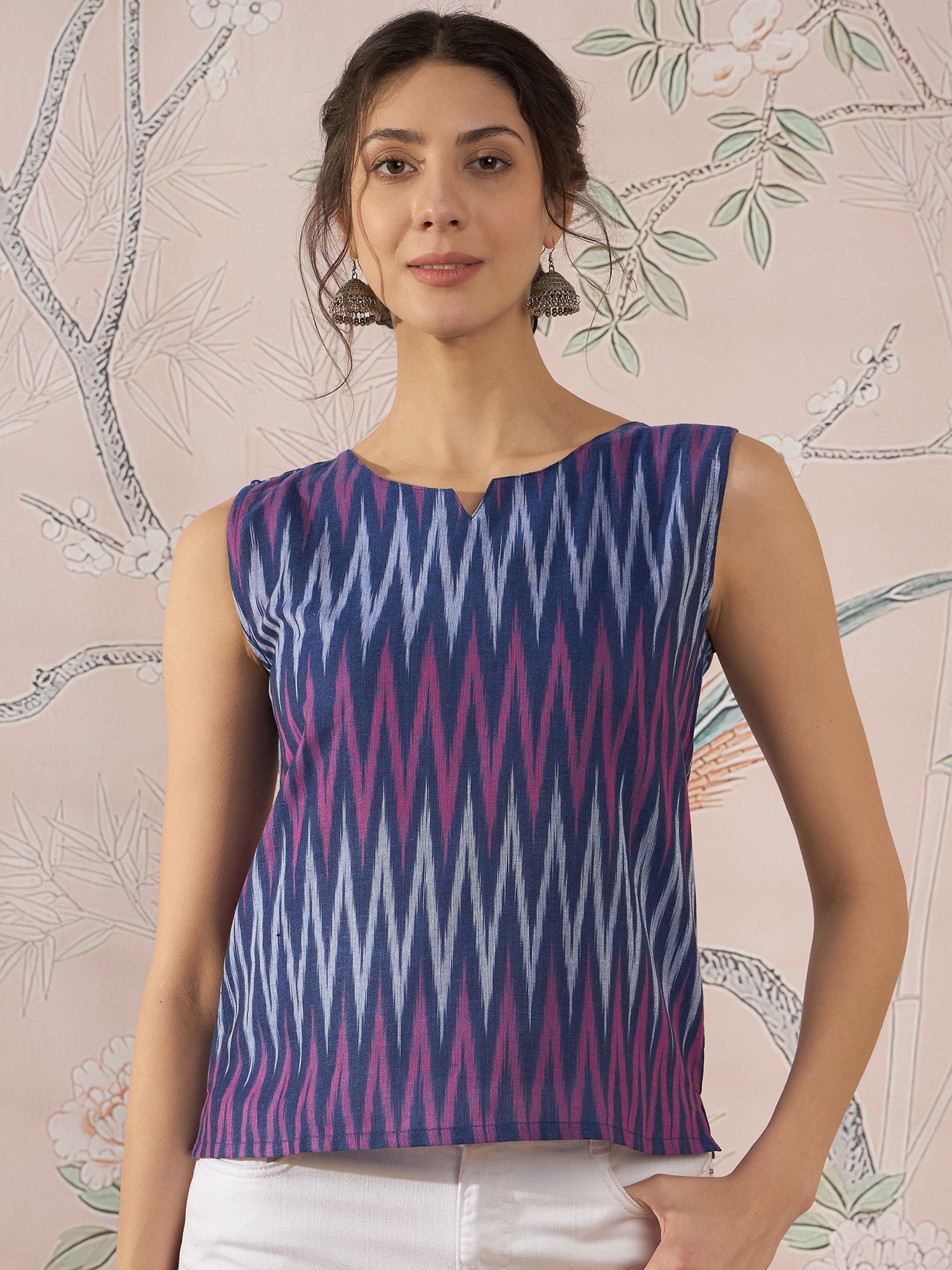 InWeave Purple Blue Ikkat Kantha W/S Top - Distacart