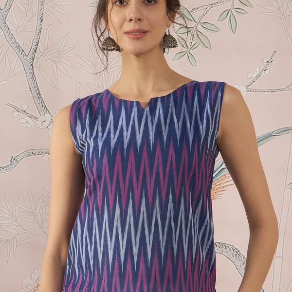 InWeave Purple Blue Ikkat Kantha W/S Top - Distacart