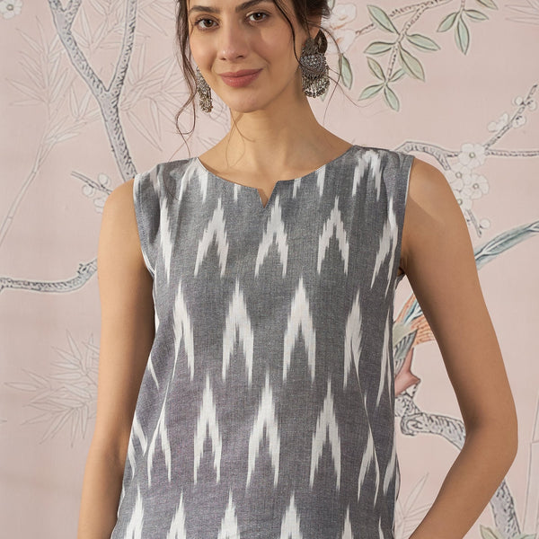 InWeave Grey Ikkat Kantha W/S Top - Distacart