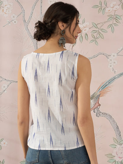 InWeave White Blue Ikkat W/S Top - Distacart