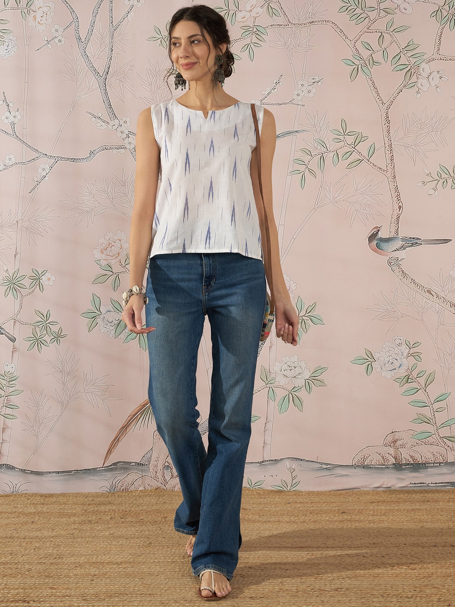 InWeave White Blue Ikkat W/S Top - Distacart