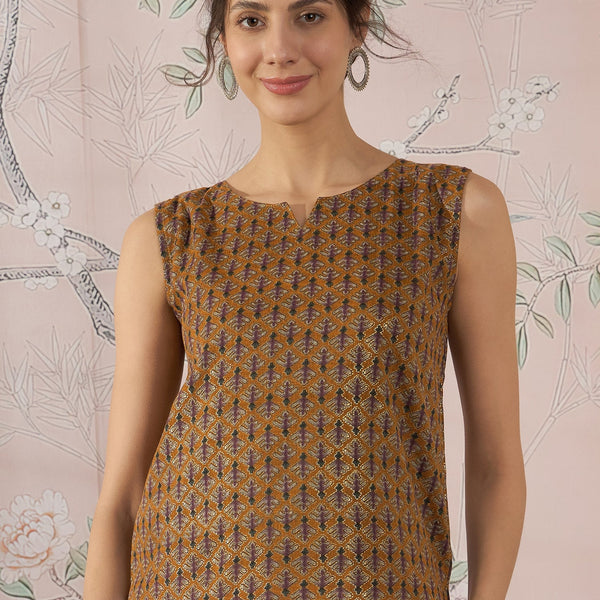 InWeave Mustard Foil Print W/S Top - Distacart