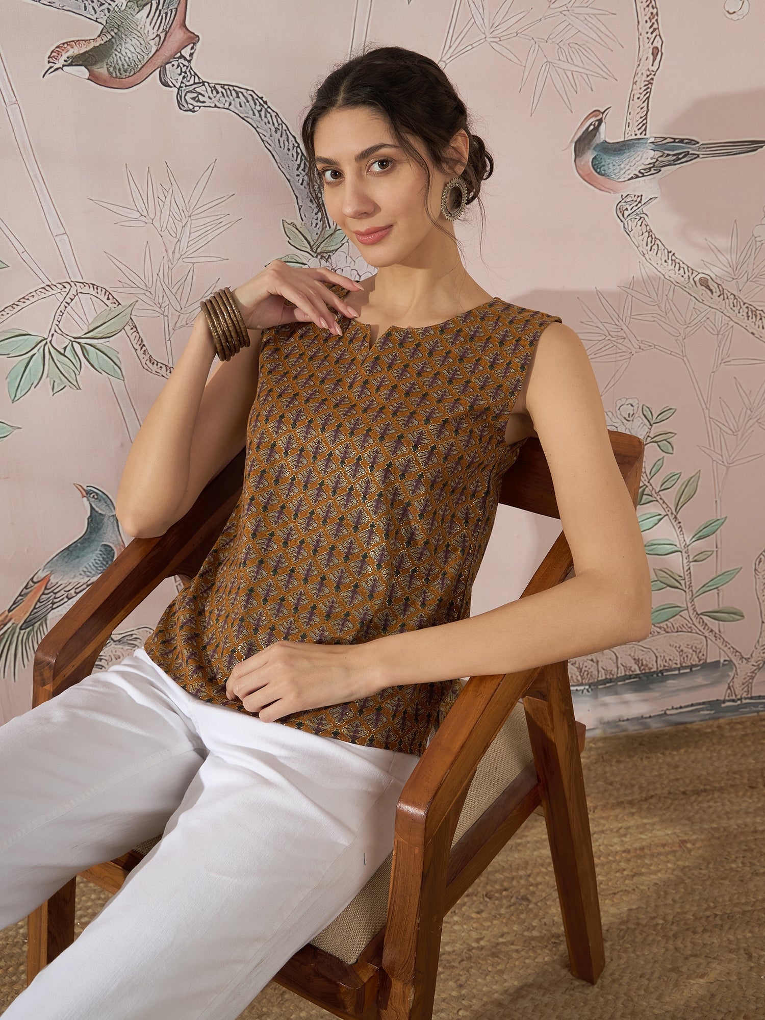 InWeave Mustard Foil Print W/S Top - Distacart