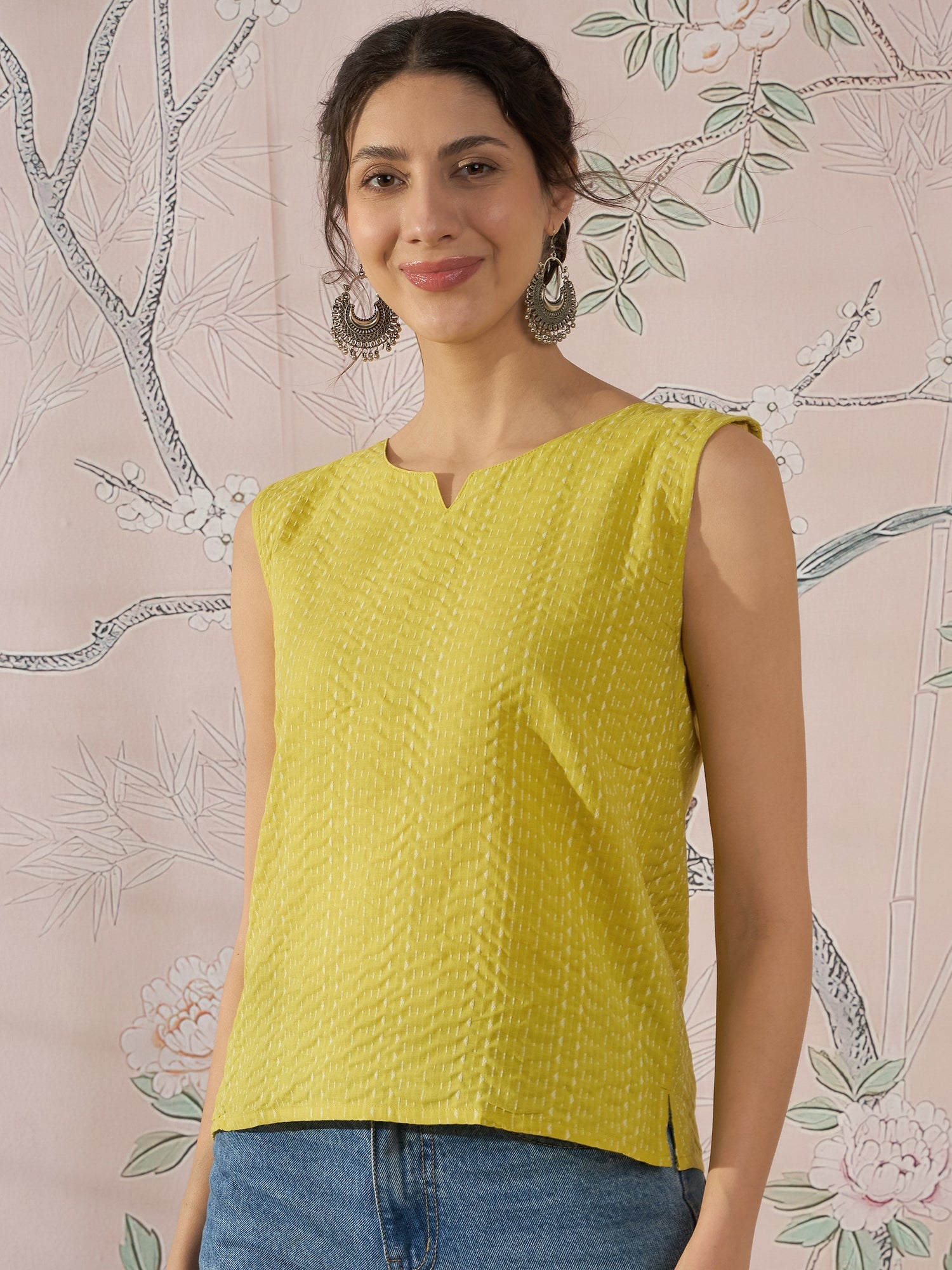 InWeave Light Yellow Kantha W/S Top - Distacart