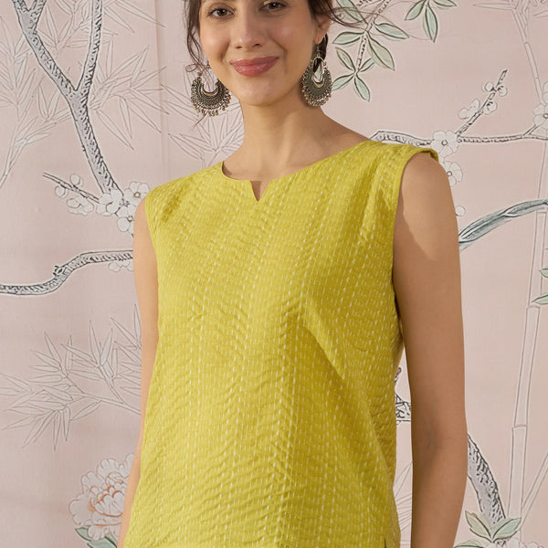 InWeave Light Yellow Kantha W/S Top - Distacart