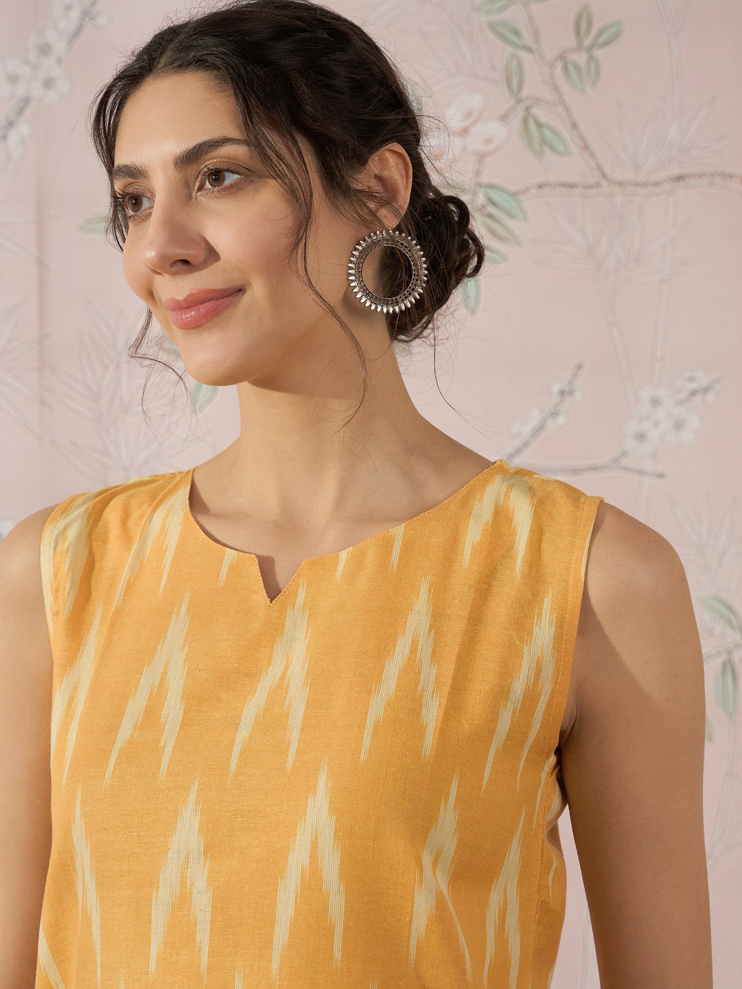 InWeave Yellow Ikkat W/S Top - Distacart