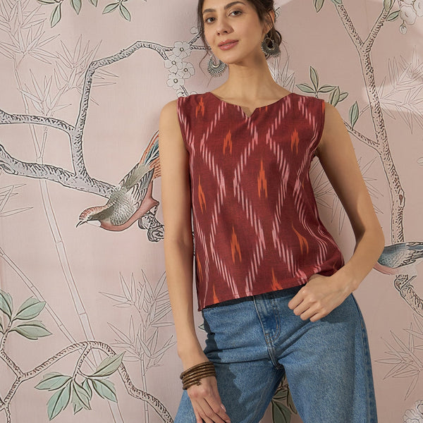 InWeave Rust Ikkat W/S Top - Distacart