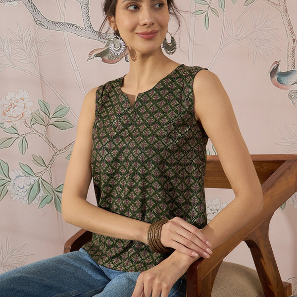 InWeave Green Foil Print W/S Top - Distacart