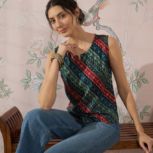 InWeave Teal Hunter Batik W/S Top - Distacart