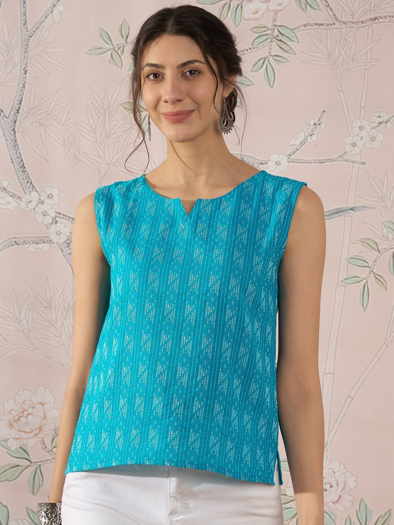 InWeave Cyan Blue Ikkat Kantha W/S Top