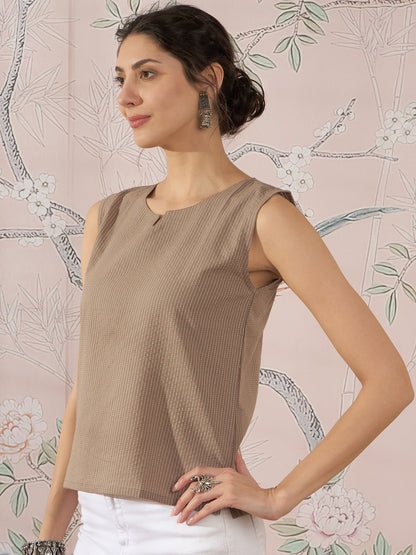 InWeave Light Brown Kantha W/S Top - Distacart