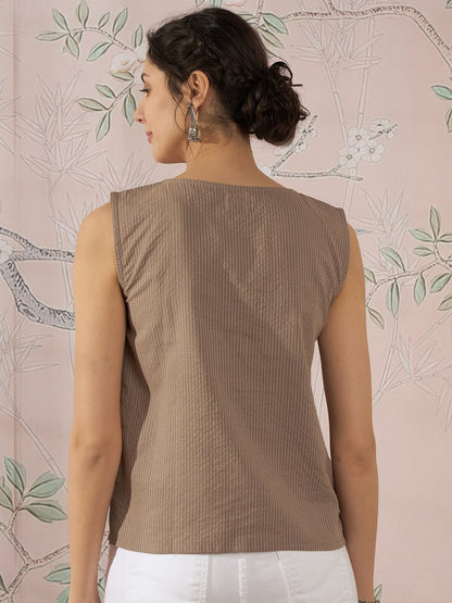 InWeave Light Brown Kantha W/S Top - Distacart