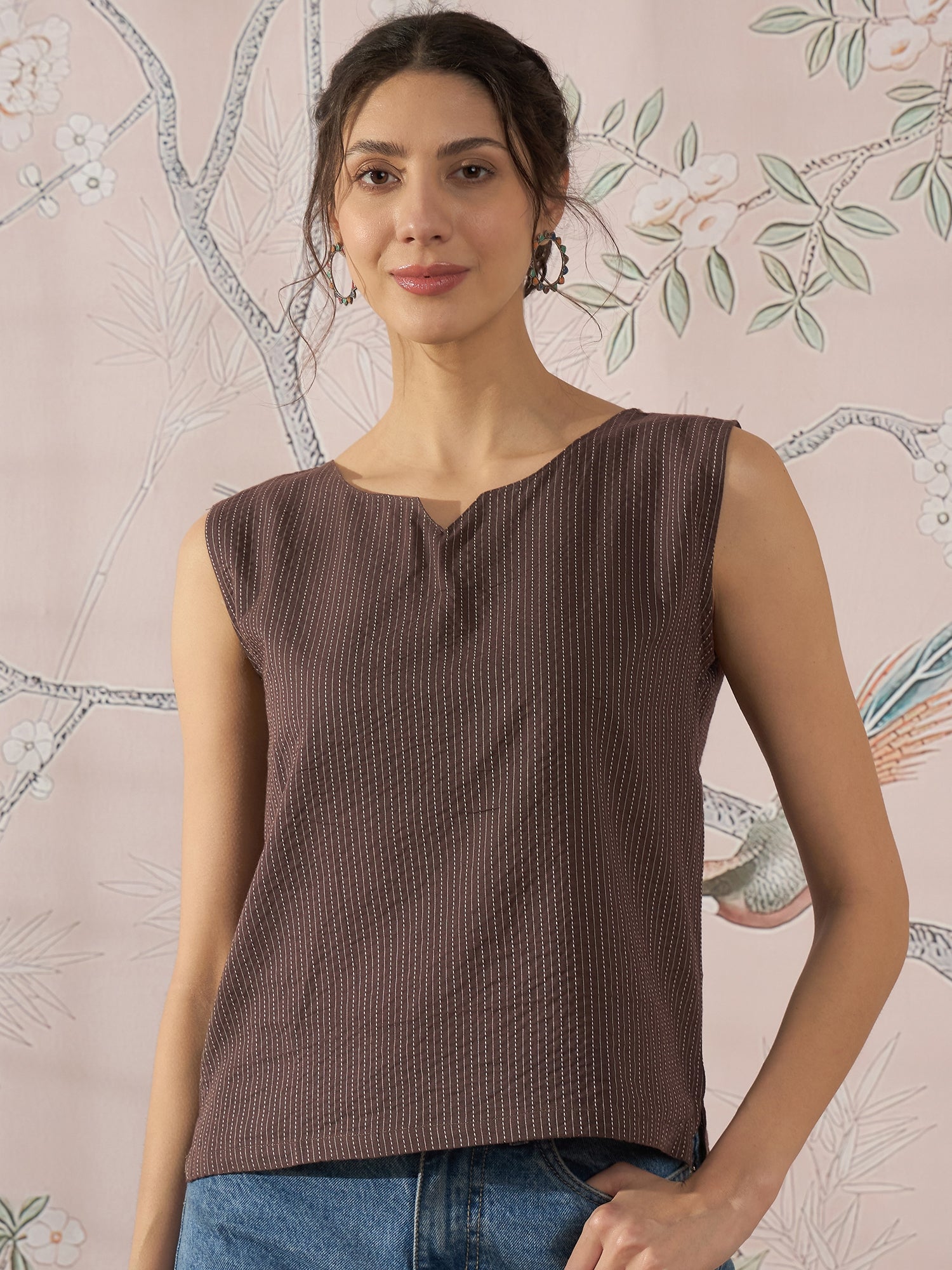 InWeave Dark Brown Kantha W/S Top - Distacart