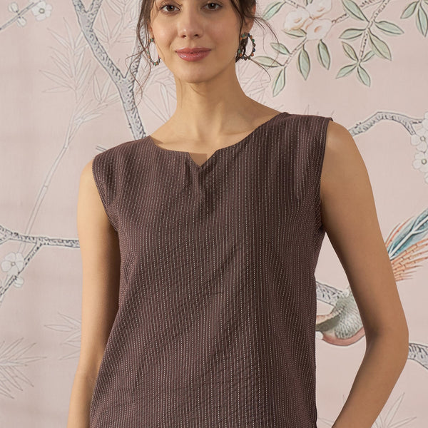 InWeave Dark Brown Kantha W/S Top - Distacart