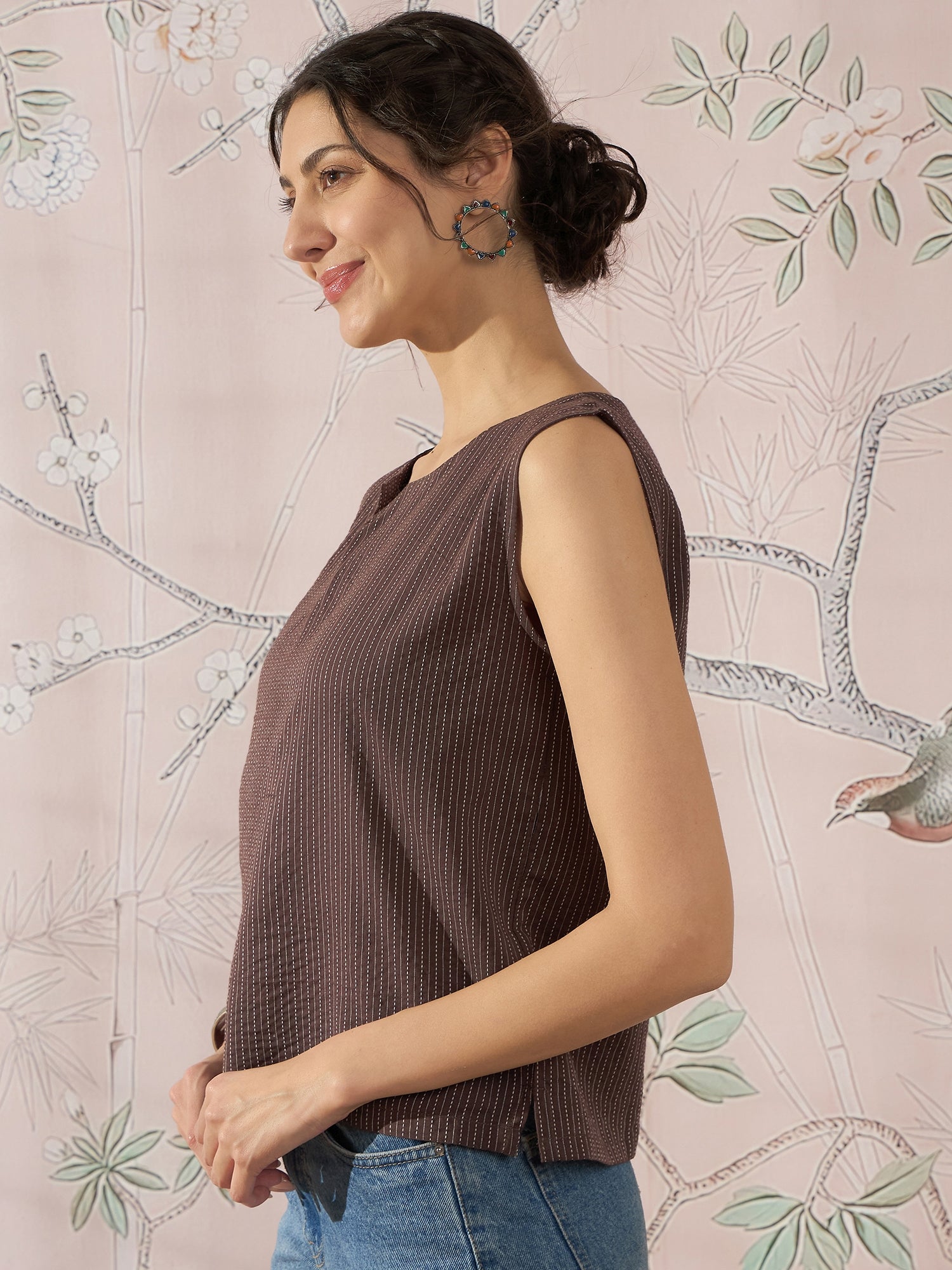 InWeave Dark Brown Kantha W/S Top - Distacart