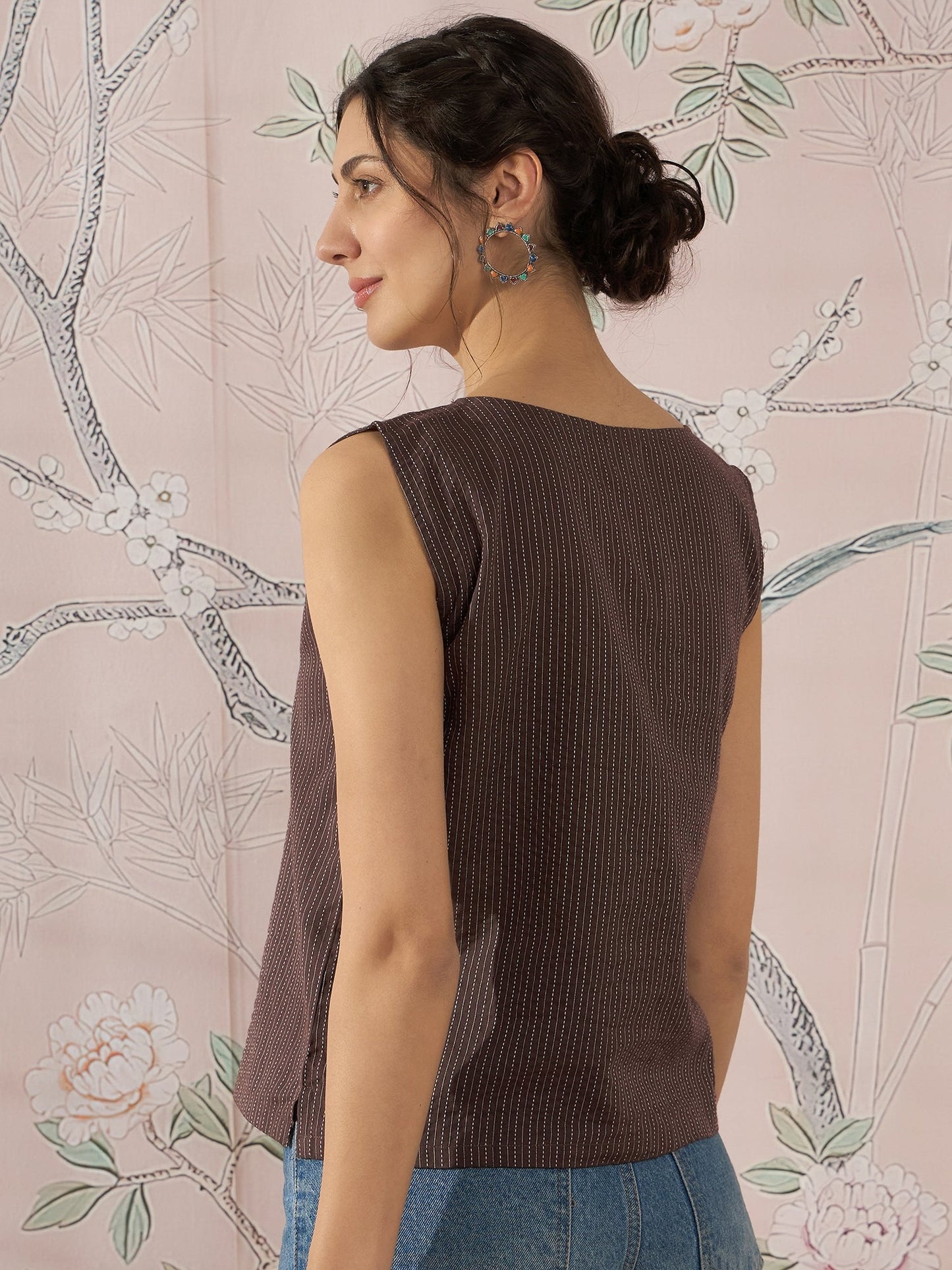 InWeave Dark Brown Kantha W/S Top - Distacart