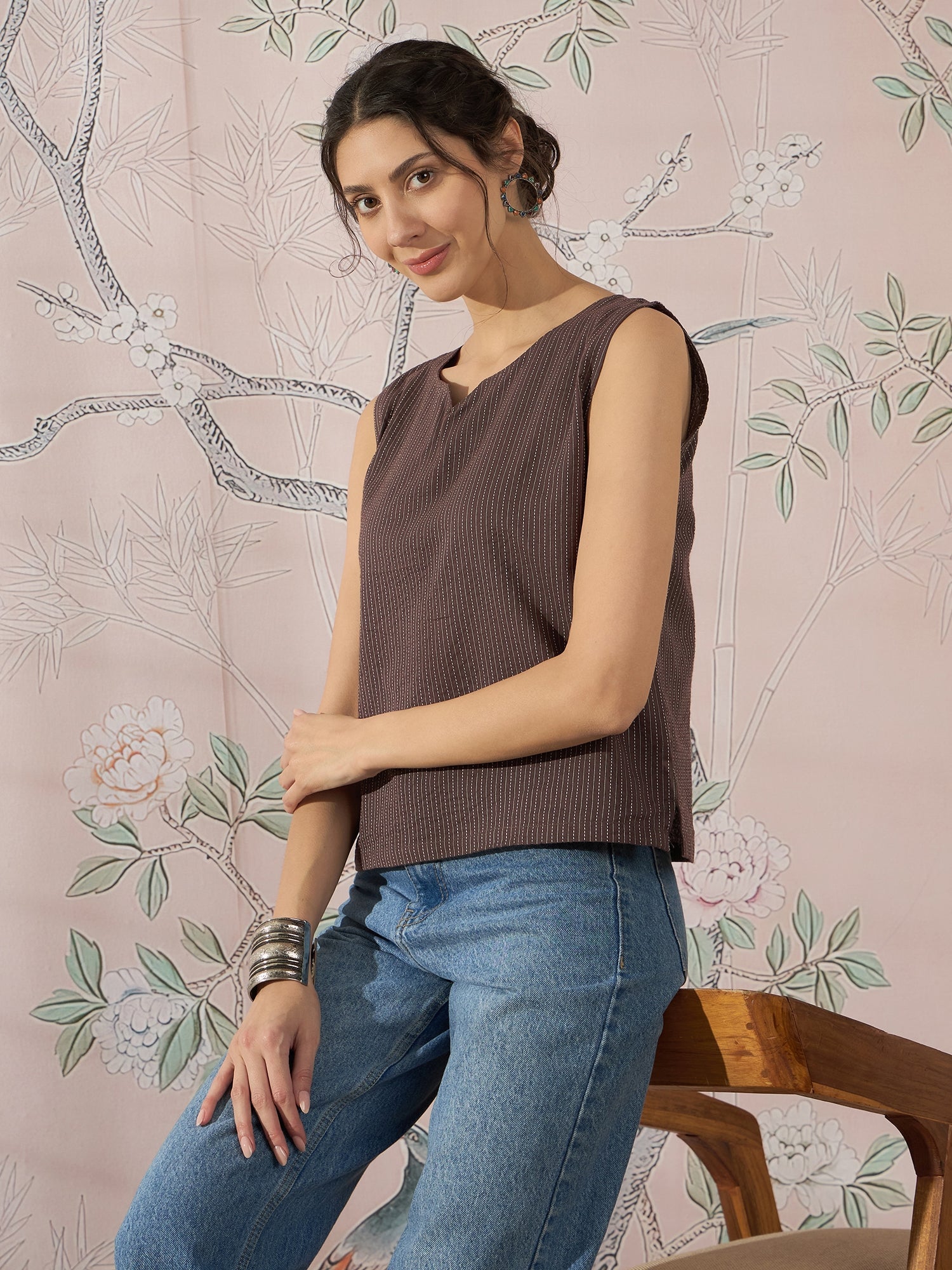 InWeave Dark Brown Kantha W/S Top - Distacart