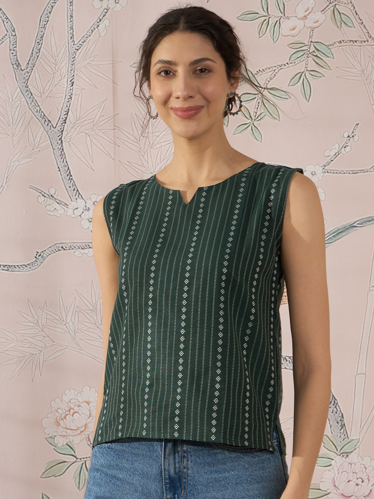 InWeave Green Striped Kantha W/S Top