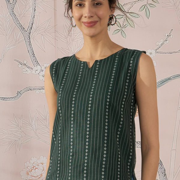 InWeave Green Striped Kantha W/S Top - Distacart
