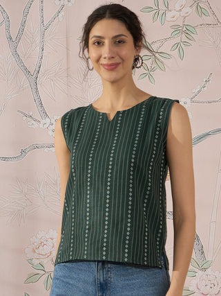 InWeave Green Striped Kantha W/S Top