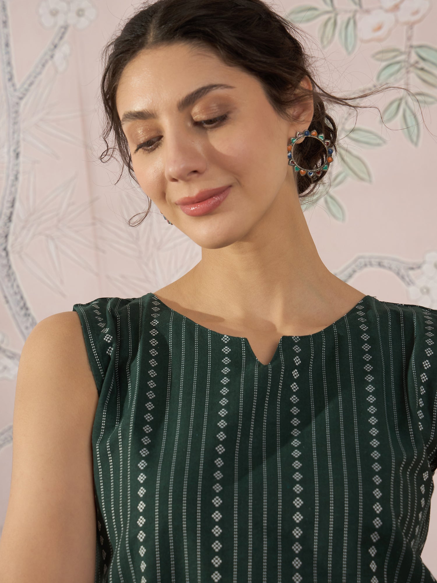 InWeave Green Striped Kantha W/S Top - Distacart