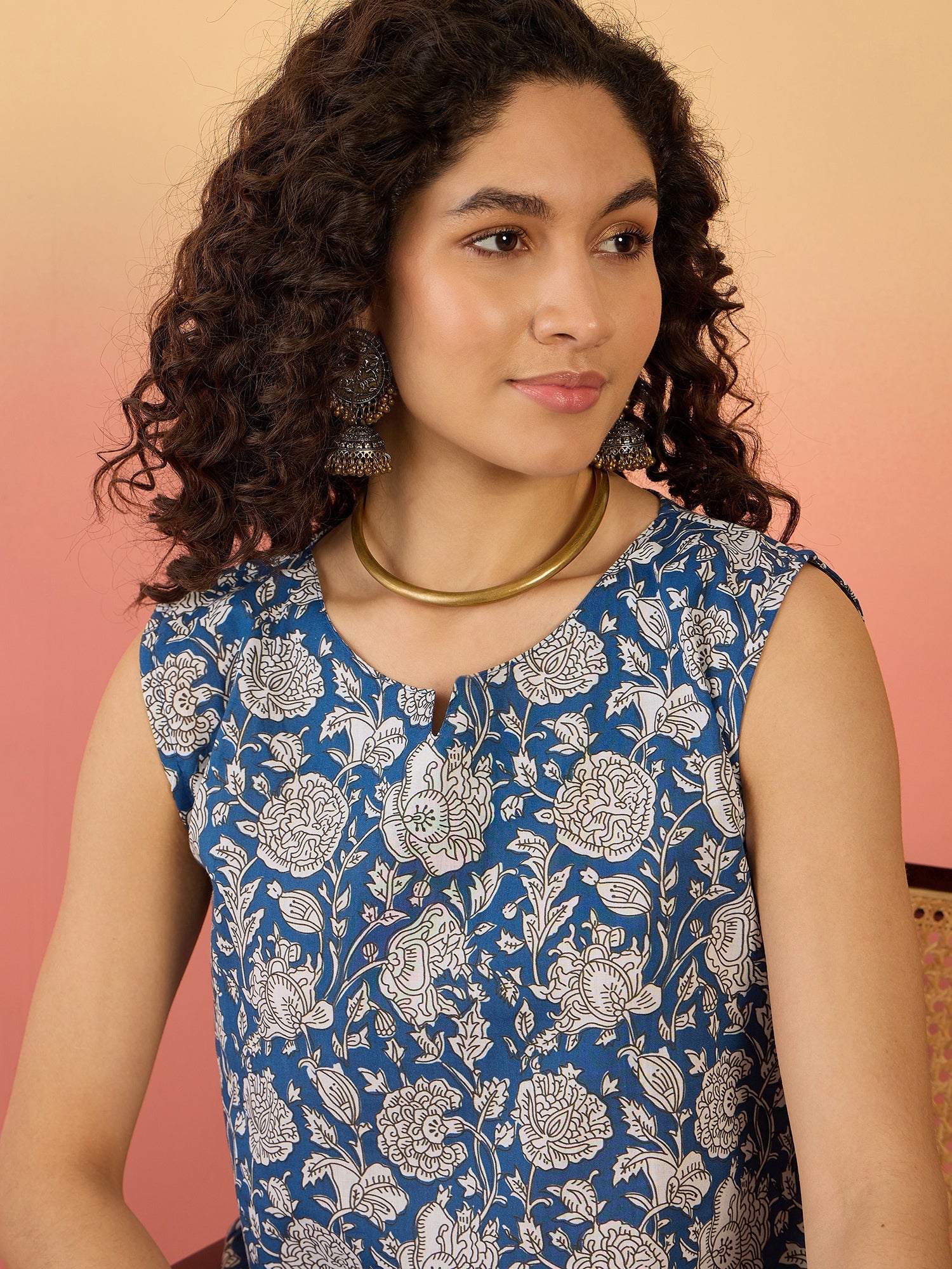 InWeave Blue White Block Print W/S Top - Distacart