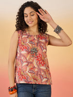 Thumbnail for InWeave Coral Jaal Floral Print W/S Top