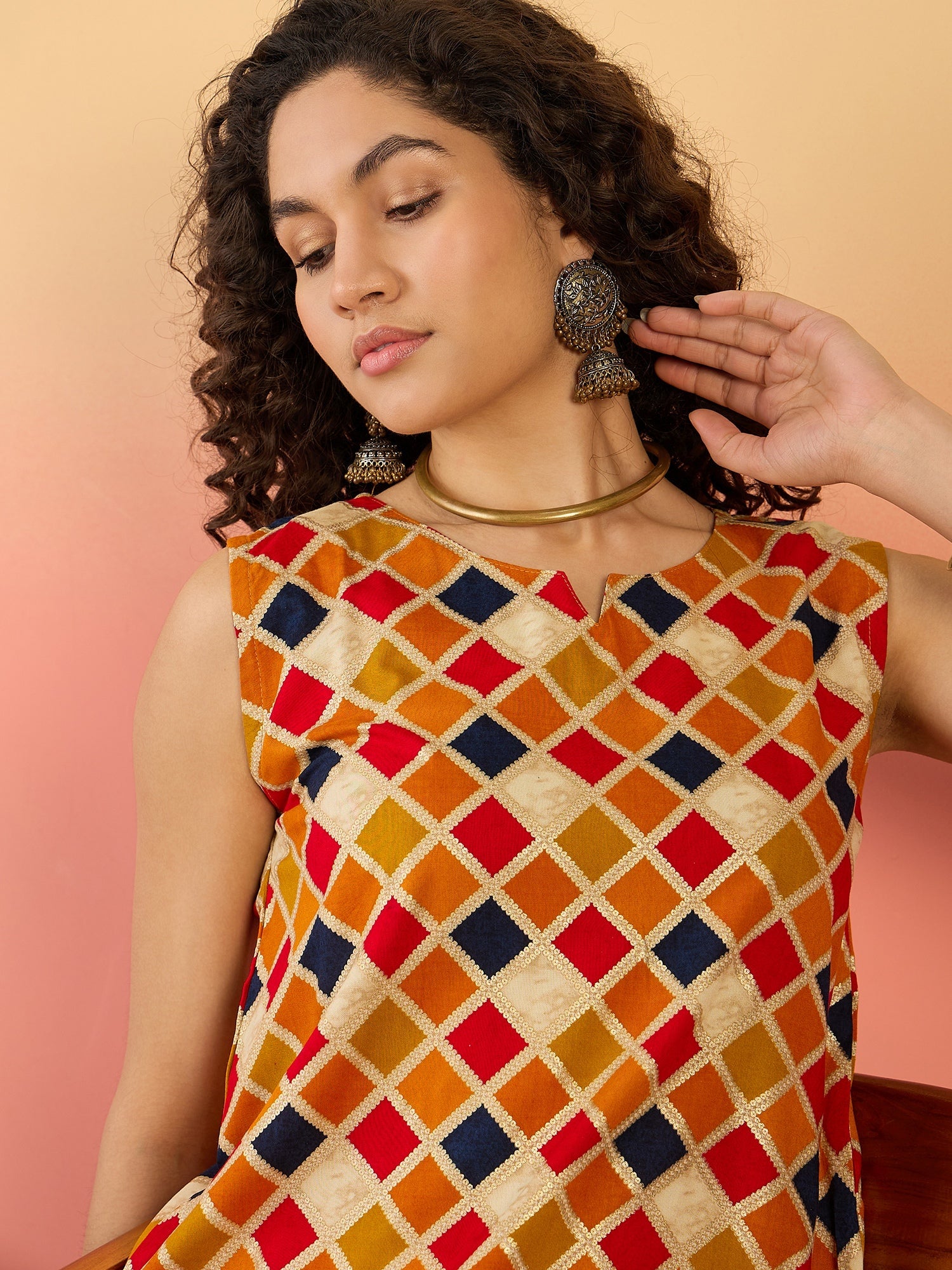 InWeave Mustard Multi Check Foil W/S Top - Distacart