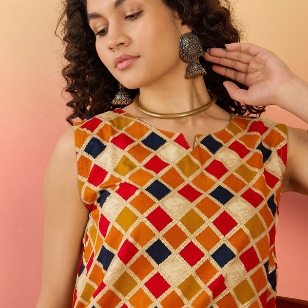 InWeave Mustard Multi Check Foil W/S Top - Distacart