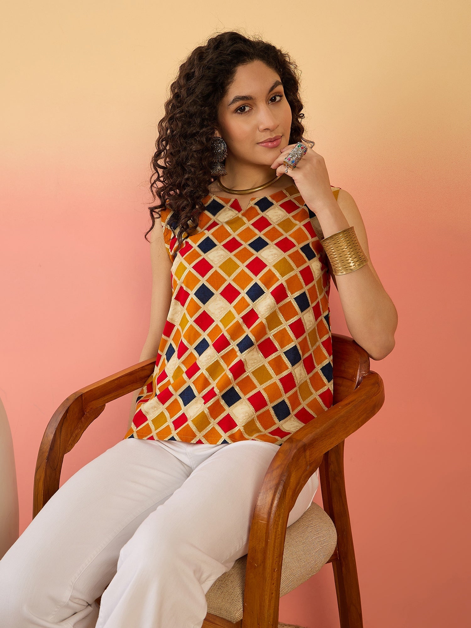 InWeave Mustard Multi Check Foil W/S Top - Distacart