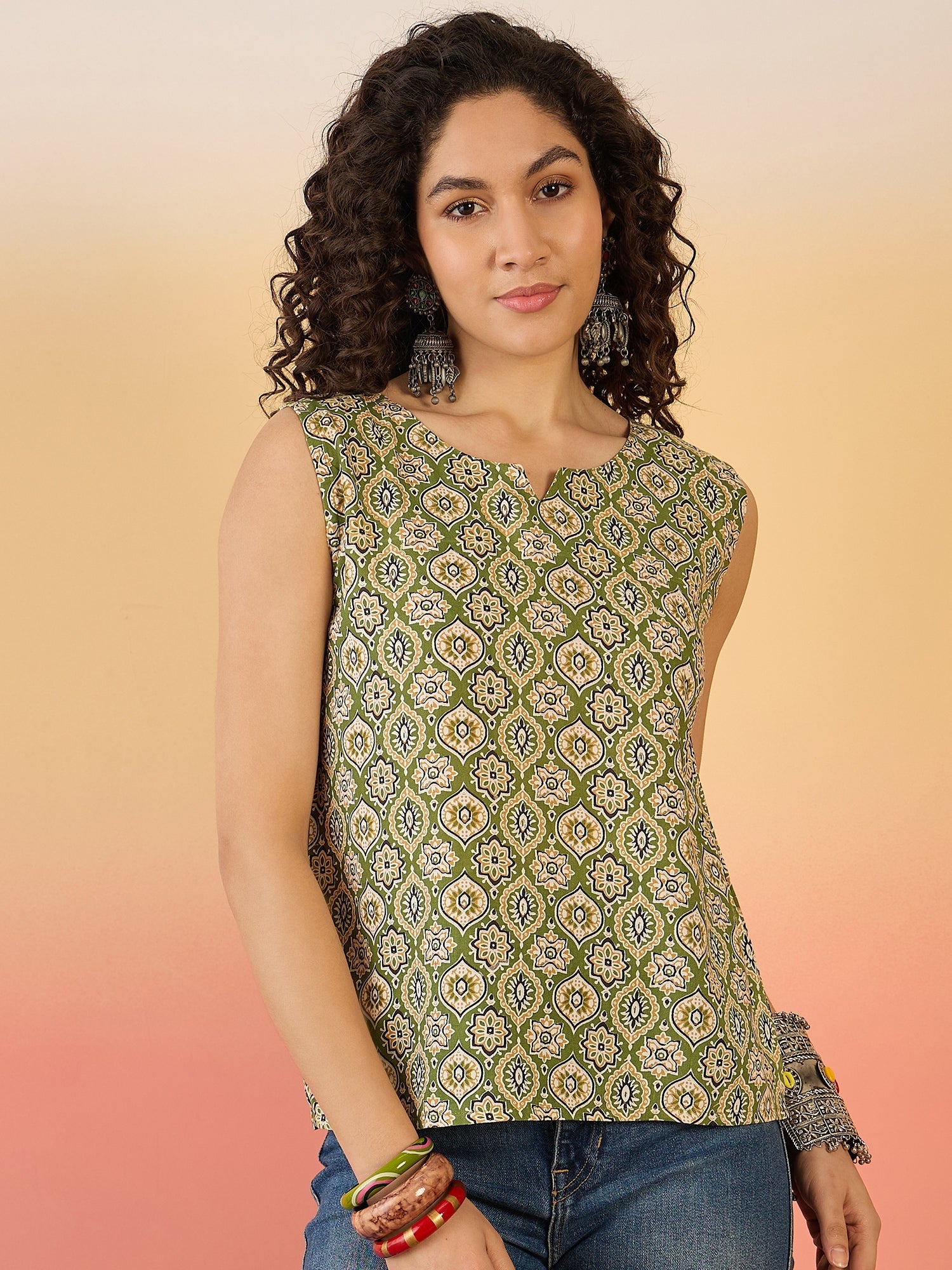 InWeave Olive Ajarakh W/S Top