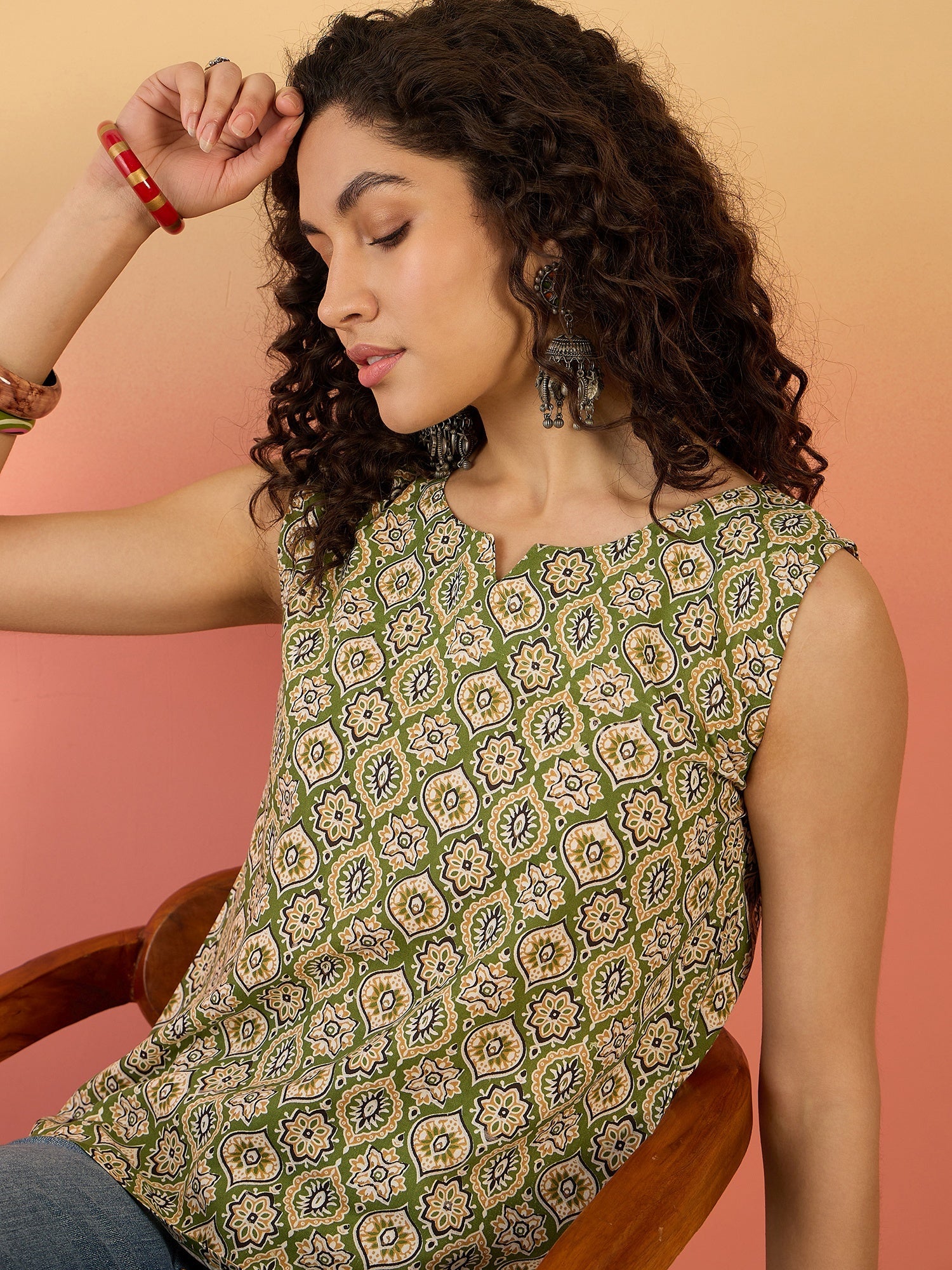 InWeave Olive Ajarakh W/S Top - Distacart