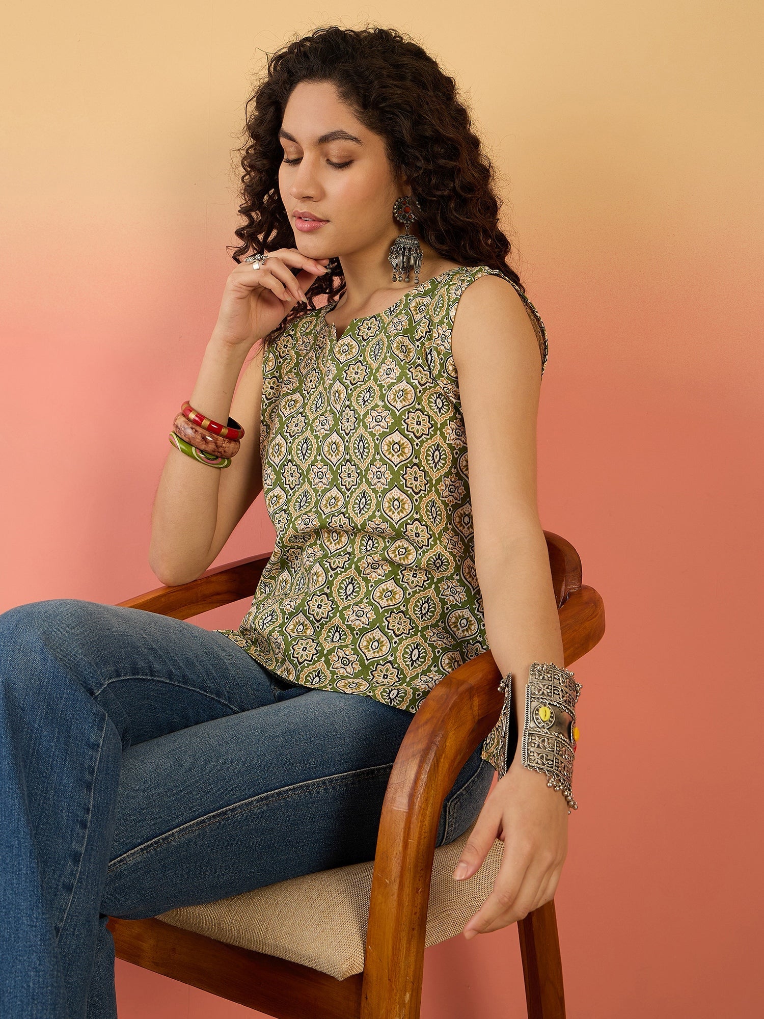 InWeave Olive Ajarakh W/S Top - Distacart