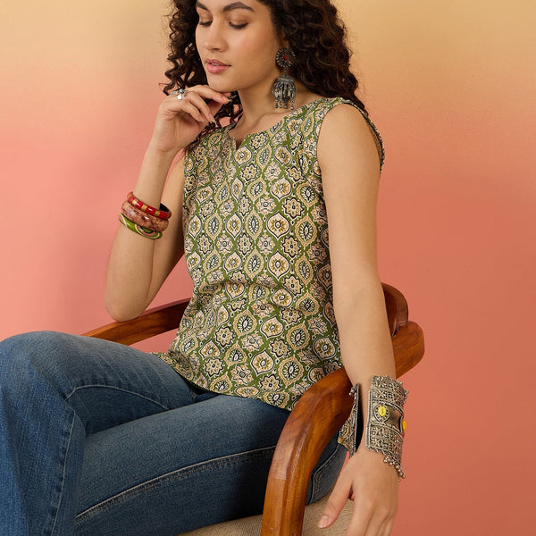 InWeave Olive Ajarakh W/S Top - Distacart
