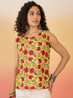 Thumbnail for InWeave Butter Yellow Red Rose Jaal W/S Top