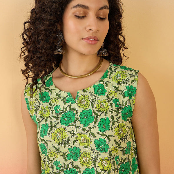 InWeave Pear Green Green Rose Jaal W/S Top - Distacart