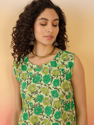 InWeave Pear Green Green Rose Jaal W/S Top - Distacart